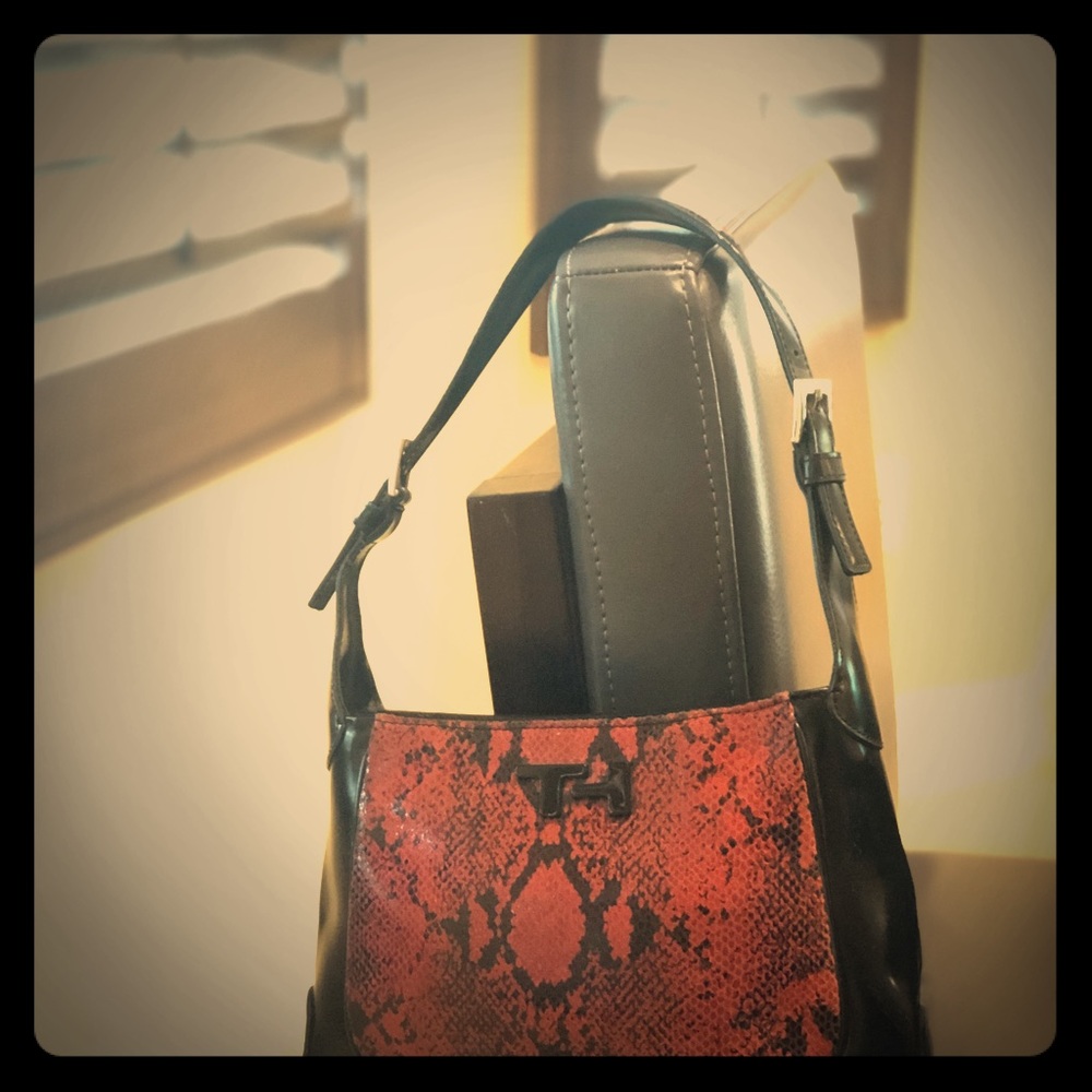 Tommy Hilfiger Red Faux Snakeskin/Leather Bag